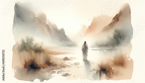 The Temptation of Jesus. Biblical. Christian religious watercolor Illustration photo