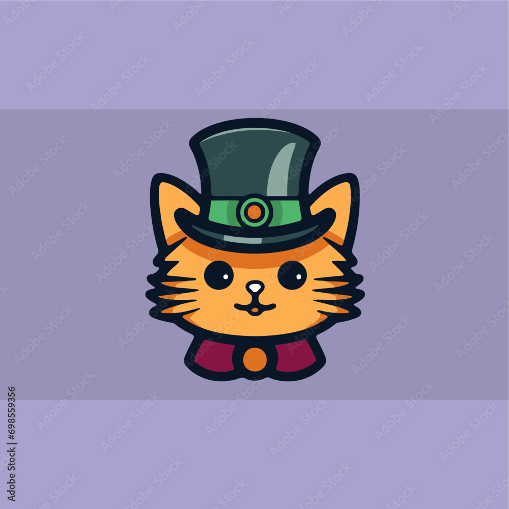 Cat Wearing Patricks Day Hat Icon Vector Cat Wearing Patricks Day Hat Icon Vector
