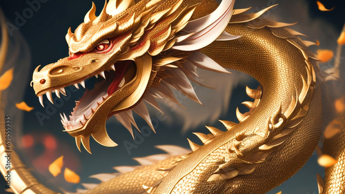 Golden Traditional Chinese Dragon Cultural Background 