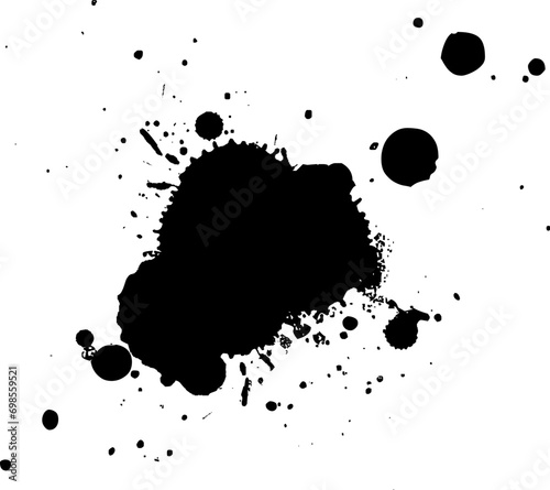 black ink painting splatter splash in grunge graphic style on white background