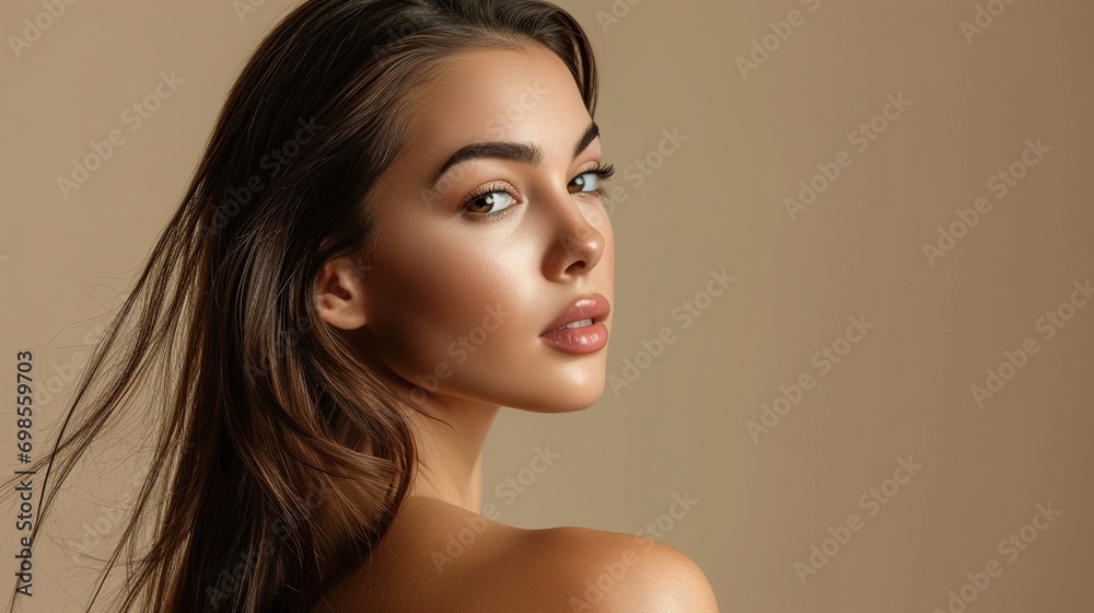 Hair care, beauty and health of model woman against background mockup for skincare, cosmetic and shampoo for health hair, skin and body. Skincare Hair care, beauty and health of model woman against background mockup for skincare, cosmetic and shampoo for health hair, skin and body. Skincare