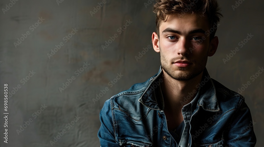handsome young man posing against a gray background