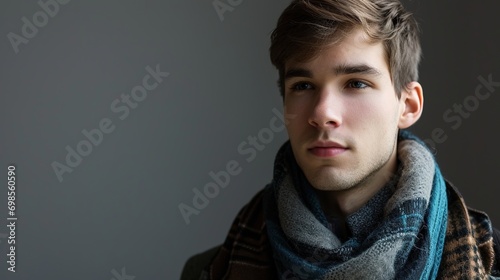 handsome young man posing against a gray background