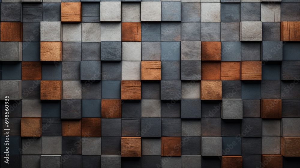 A wall made of cubes of different materials A wall made of cubes of different materials