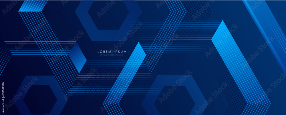 Abstract dark blue banner design background with diagonal geometric overlay layer. Modern square shape graphic elements. Vector illustration - obrazy, fototapety, plakaty 