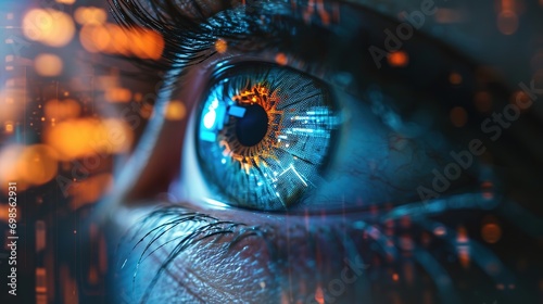 Human eye and high-tech concept, screening big tradingview and digital transformation technology strategy, Cryptocurrency financial systems concept photo