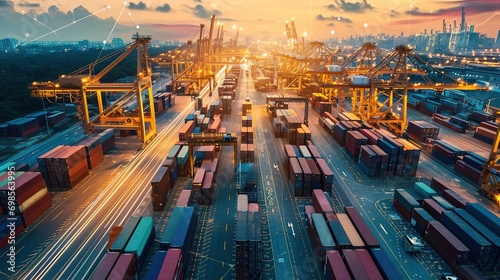 Logistics and transportation, Network distribution of Container Cargo, Ui, Smart logistics, shipping, Online goods orders worldwide, Innovation future