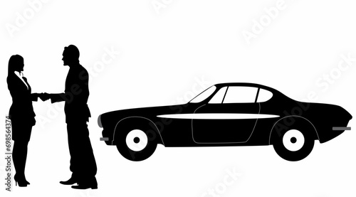 Businessman standing and car silhouette vector, on white background