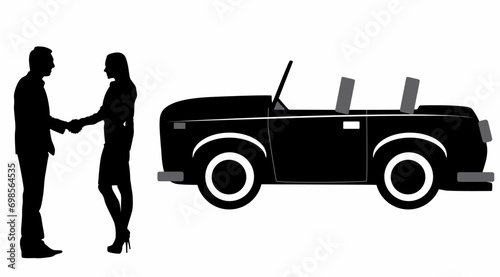 Businessman standing and car silhouette vector, on white background