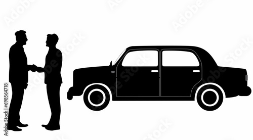 Businessman standing and car silhouette vector, on white background