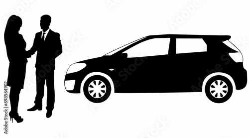 Businessman standing and car silhouette vector, on white background