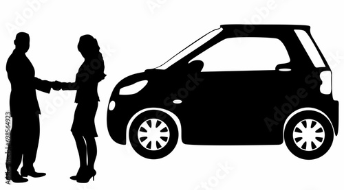 Businessman standing and car silhouette vector, on white background