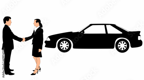 Businessman standing and car silhouette vector, on white background