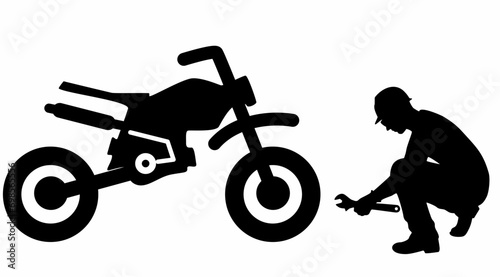 A repairman on a motorbike silhouette vector. on a white background