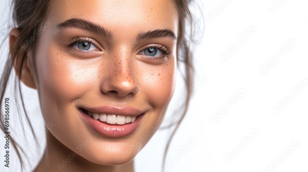 Natural, smile and portrait of happy woman with skincare smooth skin isolated in transparent Natural, smile and portrait of happy woman with skincare smooth skin isolated in transparent