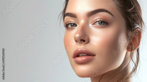 Natural, smile and portrait of happy woman with skincare smooth skin isolated in transparent