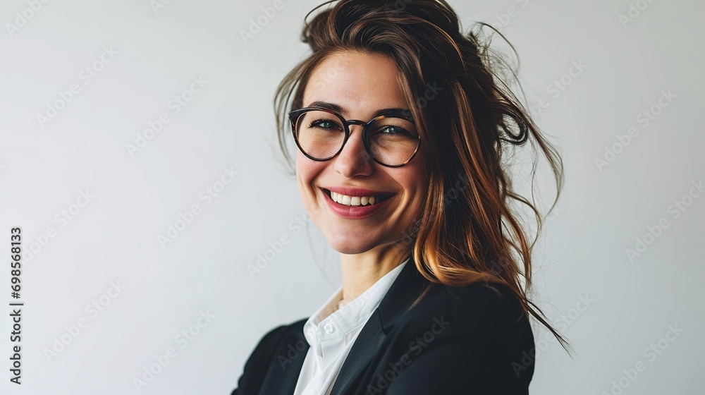 Portrait and smile of a businesswoman working startup career. On a white background, a female entrepreneur lead