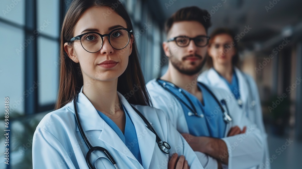 Portrait doctor team, professional healthcare and medical trust of two surgeons, cardiology experts and therapists ready for clinic service Portrait doctor team, professional healthcare and medical trust of two surgeons, cardiology experts and therapists ready for clinic service
