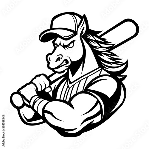 Mascot of Horses black and white drawing vector illustration