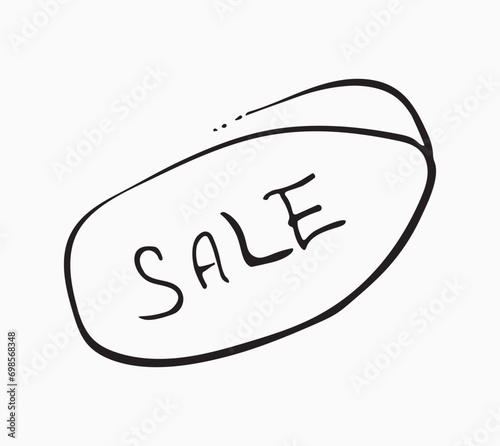 Vector inscription about seasonal discounts. Handwritten, graphics. Illustration with information. On a white background