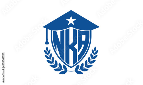 NKA three letter iconic academic logo design vector template. monogram, abstract, school, college, university, graduation cap symbol logo, shield, model, institute, educational, coaching canter, tech photo
