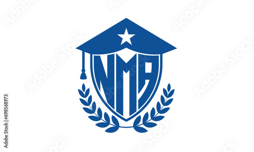 NMA three letter iconic academic logo design vector template. monogram, abstract, school, college, university, graduation cap symbol logo, shield, model, institute, educational, coaching canter, tech