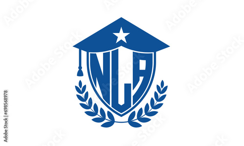 NLA three letter iconic academic logo design vector template. monogram, abstract, school, college, university, graduation cap symbol logo, shield, model, institute, educational, coaching canter, tech photo