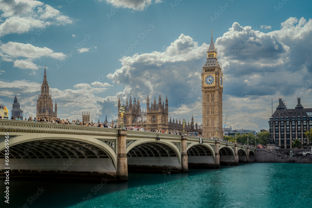Riverside Elegance: Big Ben Tower and Historic Westminster Bridge