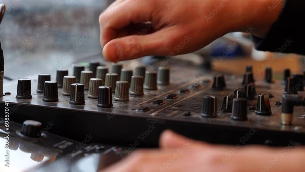 DJ audio mixer close-up in a bar DJ audio mixer close-up in a bar