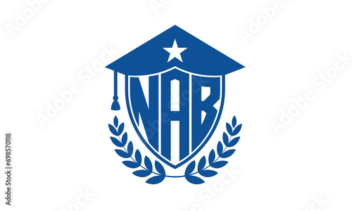 NAB three letter iconic academic logo design vector template. monogram, abstract, school, college, university, graduation cap symbol logo, shield, model, institute, educational, coaching canter, tech