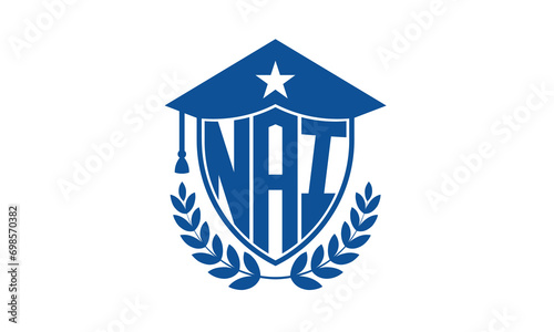 NAI three letter iconic academic logo design vector template. monogram, abstract, school, college, university, graduation cap symbol logo, shield, model, institute, educational, coaching canter, tech