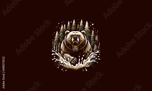 bear attack on forest vector artwork design