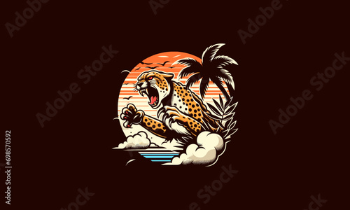 cheetah roar on beach sunset vector artwork design