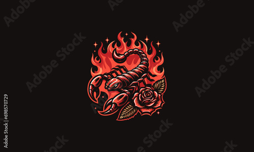 scorpio and red rose and flames vector design photo
