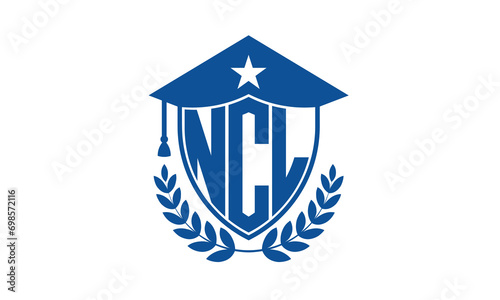 NCL three letter iconic academic logo design vector template. monogram, abstract, school, college, university, graduation cap symbol logo, shield, model, institute, educational, coaching canter, tech photo