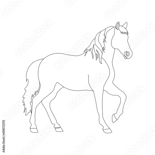 Horse in continuous line art drawing. Horse logo. Black and white vector illustration 