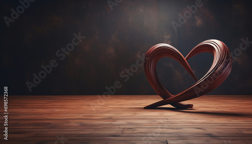 A twisted heart on table, like a decoration , copy space for text
