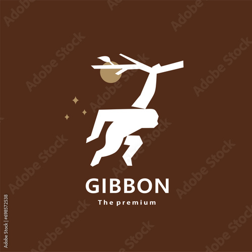 animal gibbon natural logo vector icon silhouette retro hipster