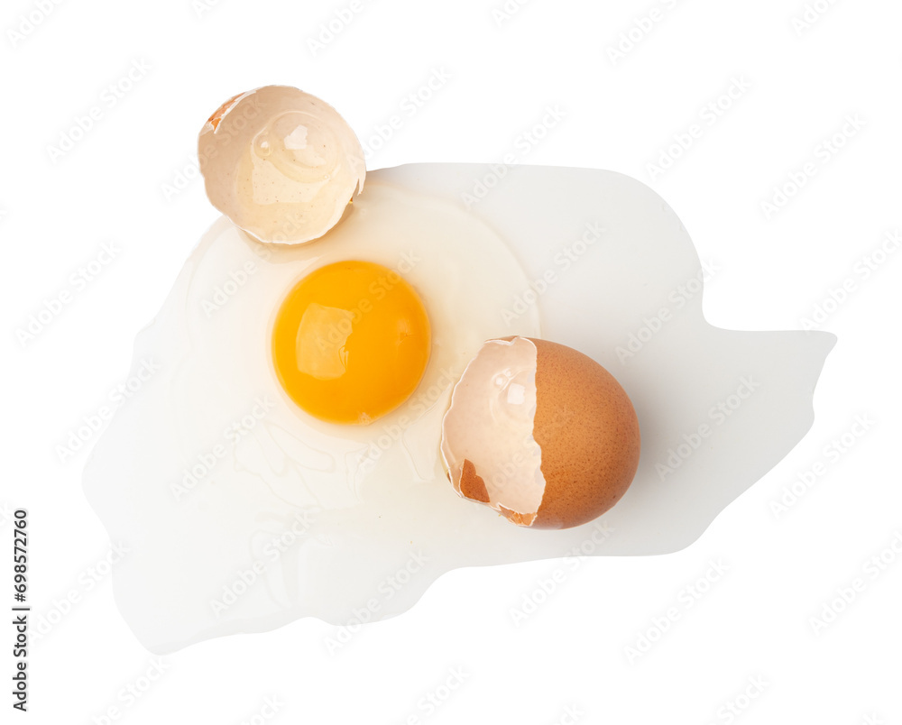 Broken Egg Isolated, Raw Yolk and White, Cracked Brown Shell, Fresh Broken Chicken Eggs on White Background Broken Egg Isolated, Raw Yolk and White, Cracked Brown Shell, Fresh Broken Chicken Eggs on White Background