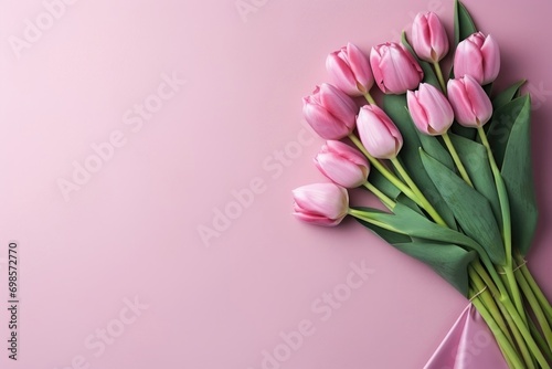 pink tulip bouquet on a plain background shot with soft light. ai generated photo