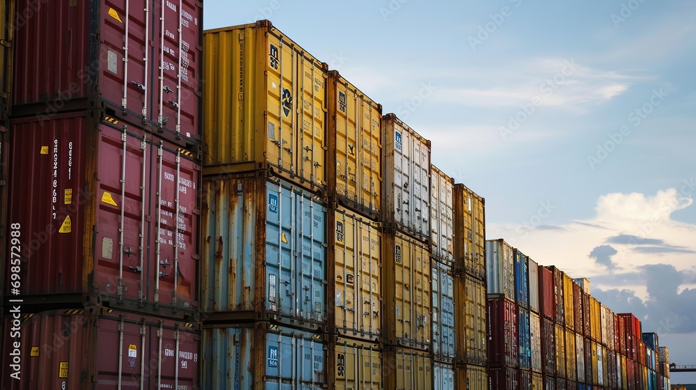 Fototapeta premium Stacked cargo containers in port