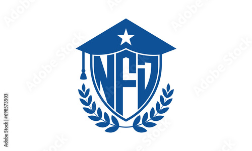 NFD three letter iconic academic logo design vector template. monogram, abstract, school, college, university, graduation cap symbol logo, shield, model, institute, educational, coaching canter, tech photo
