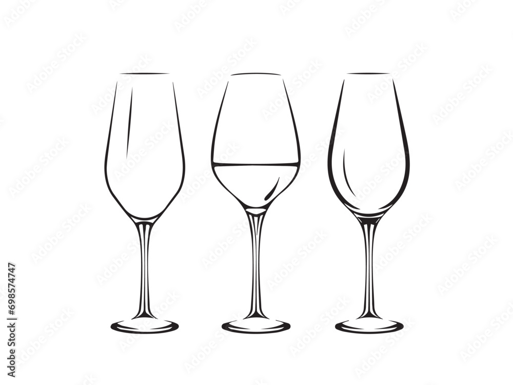 Wine Glass Ensemble: Vector Set of Elegant Glassware