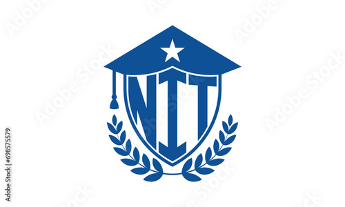 NIT three letter iconic academic logo design vector template. monogram, abstract, school, college, university, graduation cap symbol logo, shield, model, institute, educational, coaching canter, tech