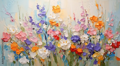 flower blossom oil painting style illustration, impasto technique, Generative Ai #698575701