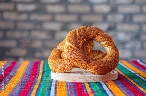 Turkish traditional simit with sesame on table