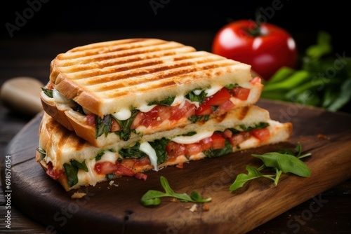 Traditional Italian panini sandwich. Tomato food. Generate Ai