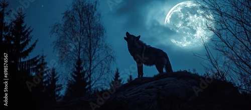 Howling wolf at the Moon.