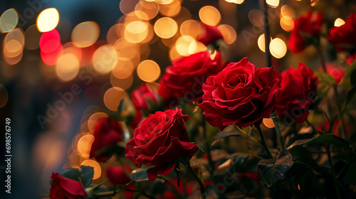 Romantic scene featuring bokeh and red roses  AI Generated