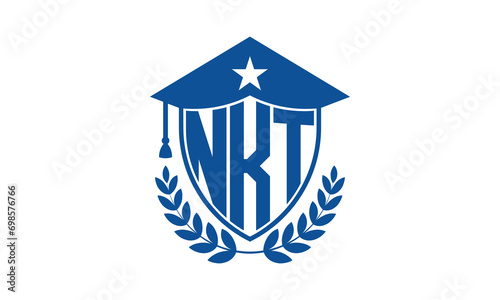 NKT three letter iconic academic logo design vector template. monogram, abstract, school, college, university, graduation cap symbol logo, shield, model, institute, educational, coaching canter, tech photo